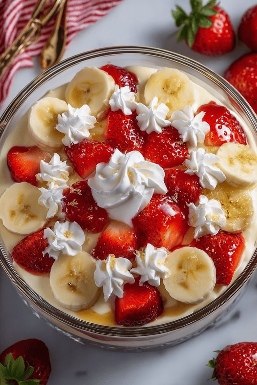 Strawberry Banana Pudding Recipe final dish beautifully presented and ready to serve