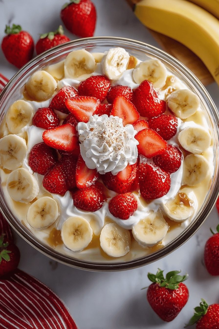 Strawberry Banana Pudding Recipe slice on plate showing perfect texture and swirl pattern