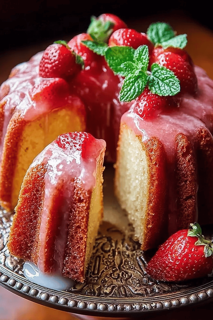 Strawberry Buttermilk Pound Cake Recipe That Will Melt in Your Mouth slice on plate showing perfect texture and swirl pattern