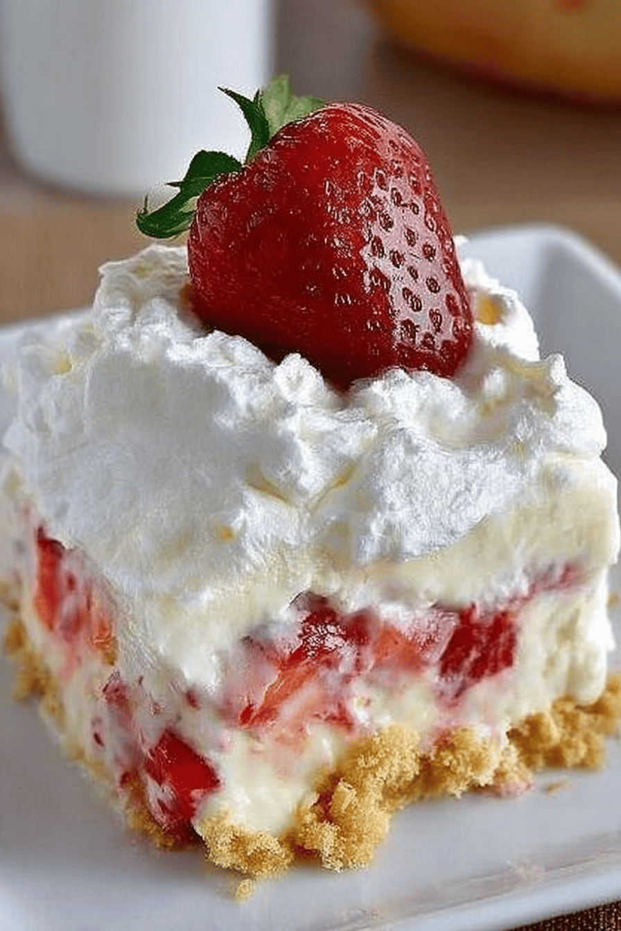 Strawberry Cheesecake Lush Recipe slice on plate showing perfect texture and swirl pattern