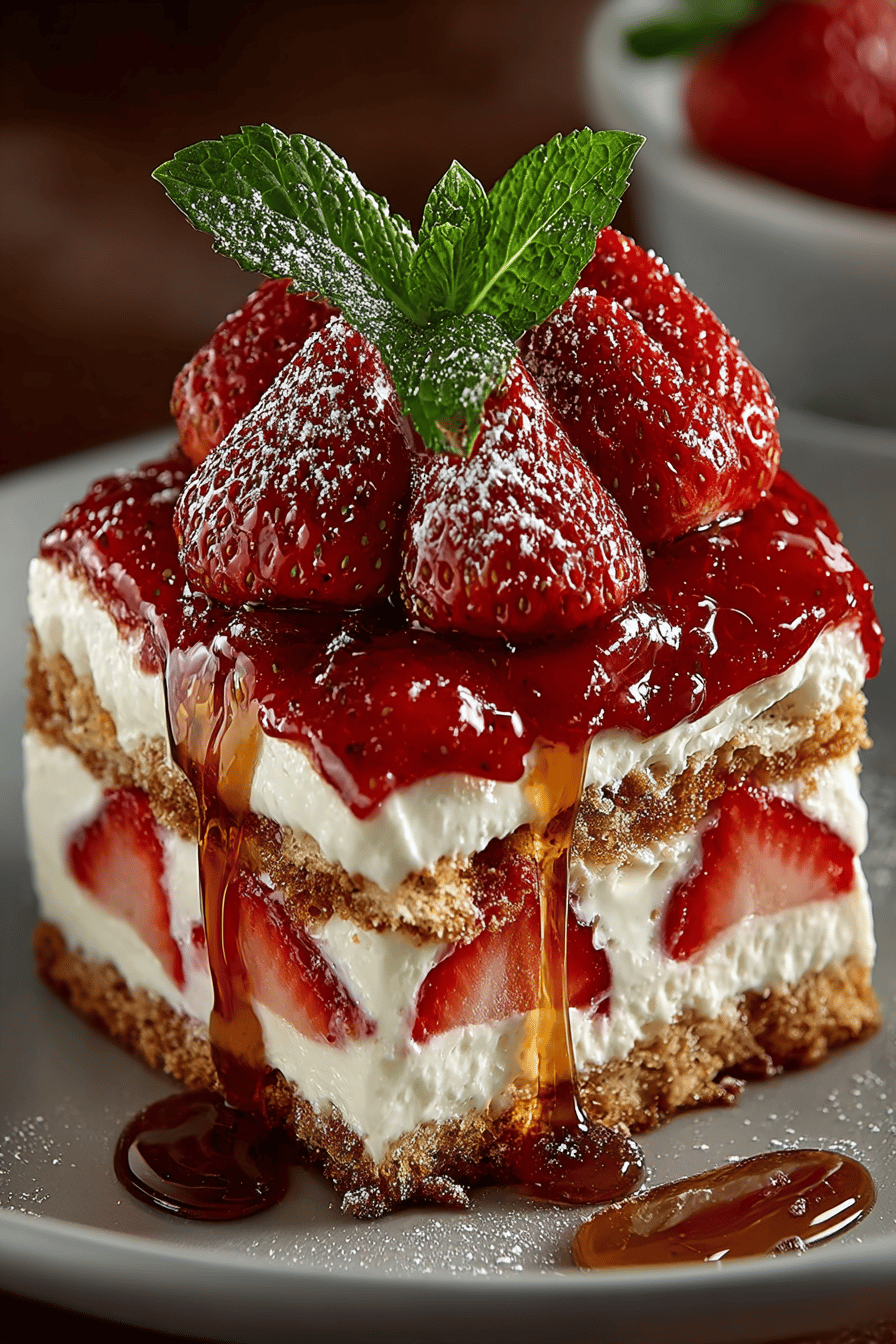 Strawberry Cream Cheese Icebox Cake Recipe slice on plate showing perfect texture and swirl pattern