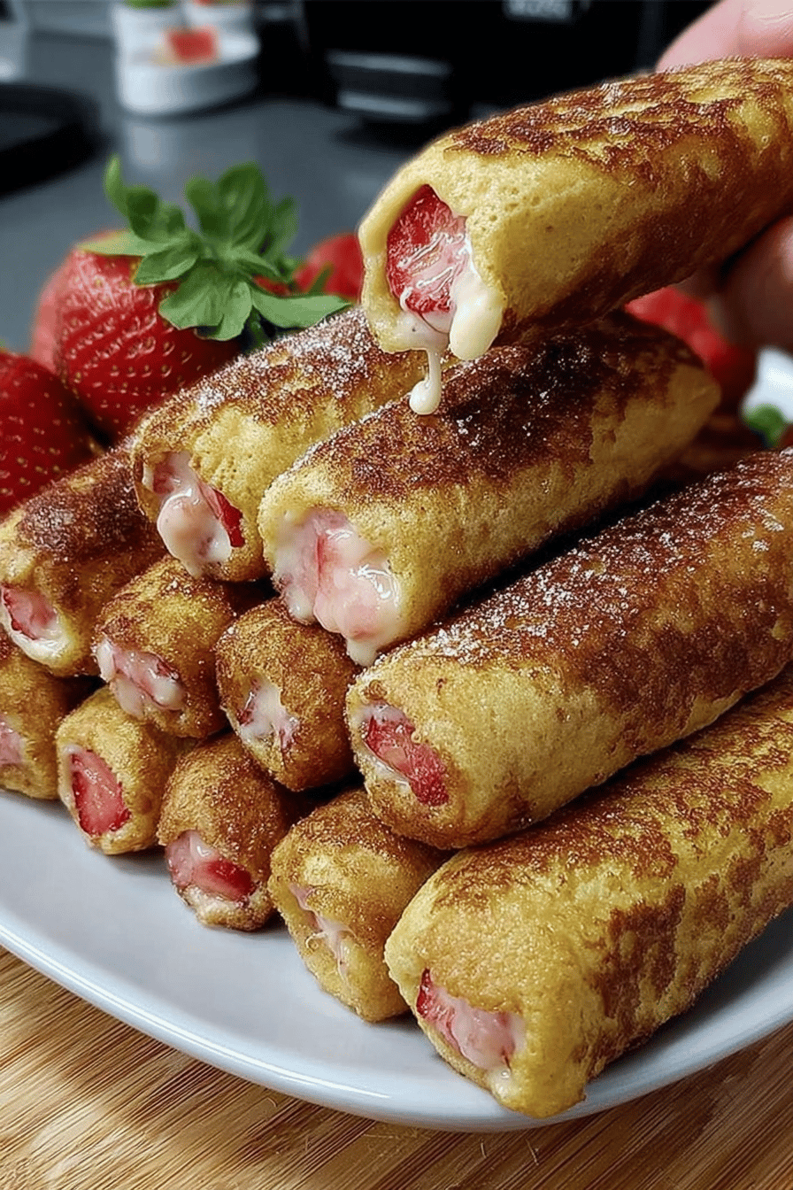 Strawberry French Toast Roll-Ups Recipe slice on plate showing perfect texture and swirl pattern