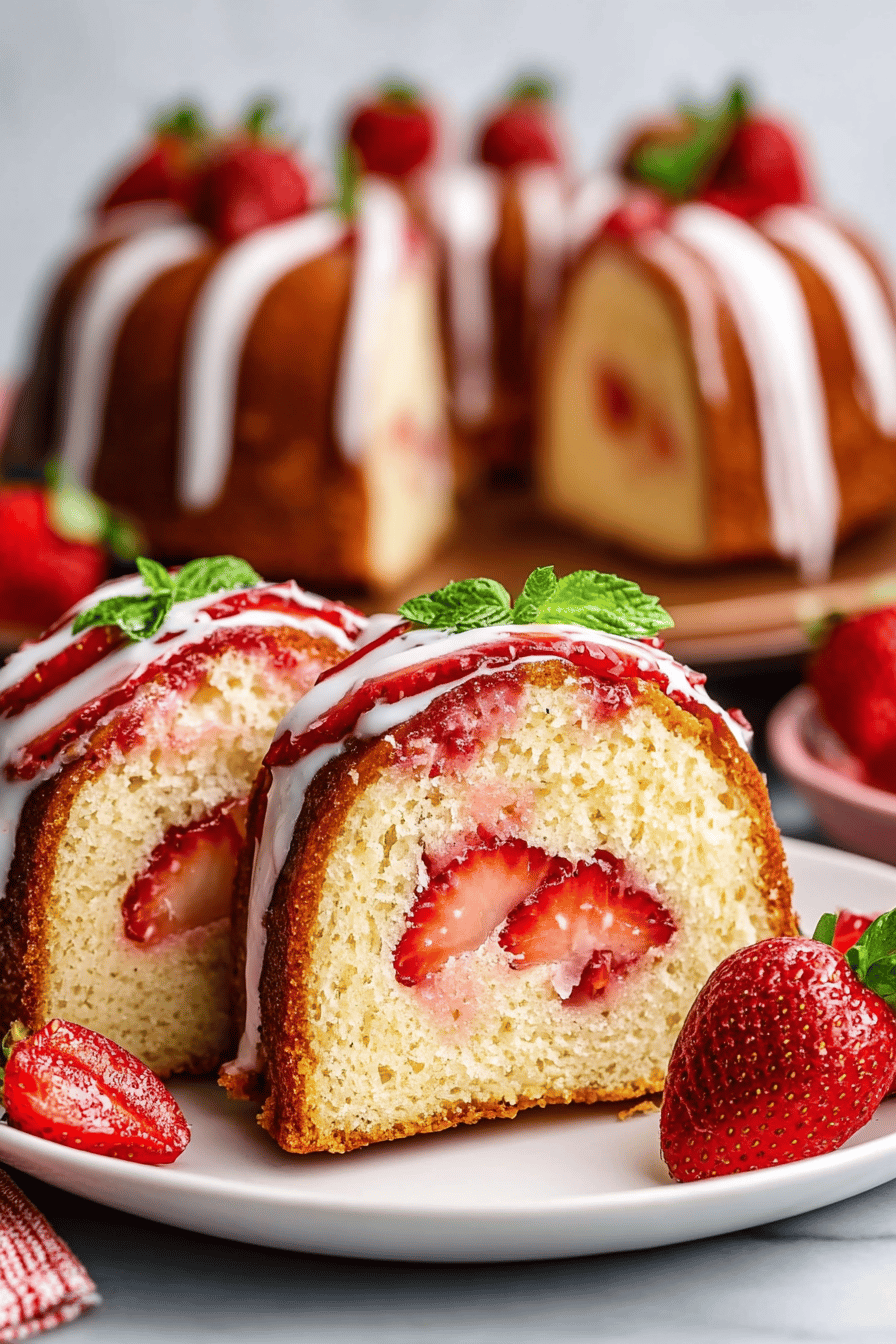 Strawberry Pound Cake Recipe ingredients organized and measured on kitchen counter