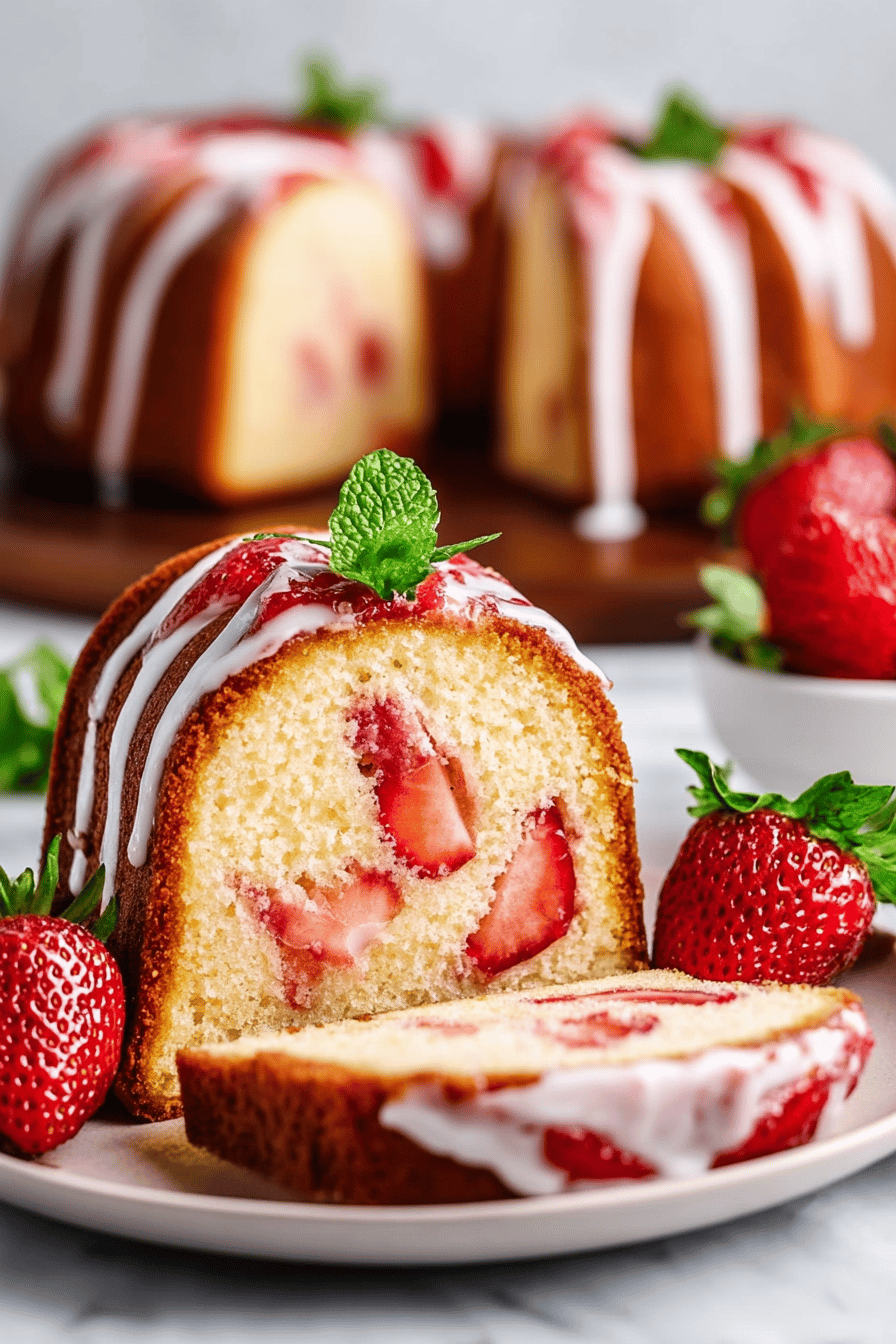 Strawberry Pound Cake Recipe final dish beautifully presented and ready to serve