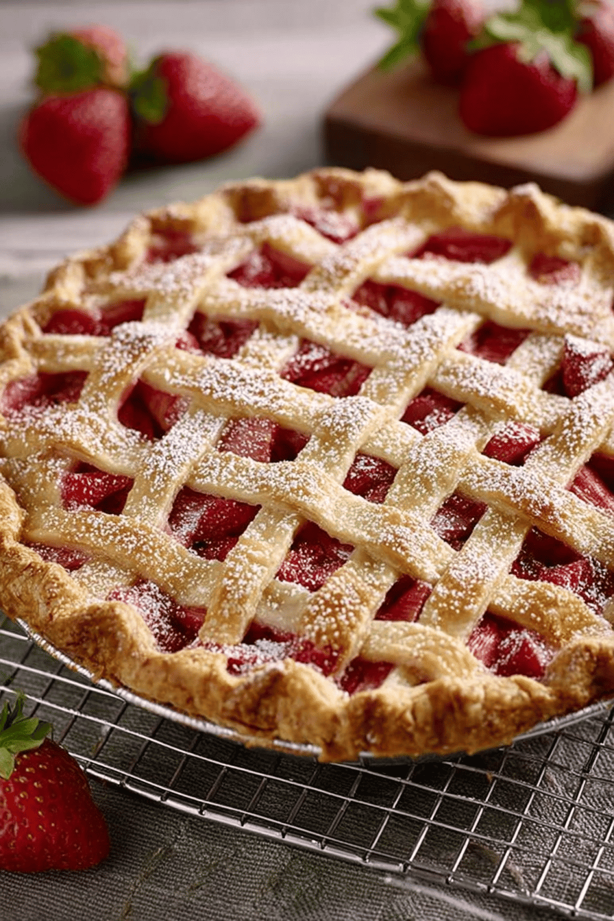 Strawberry Rhubarb Pie Recipe final dish beautifully presented and ready to serve