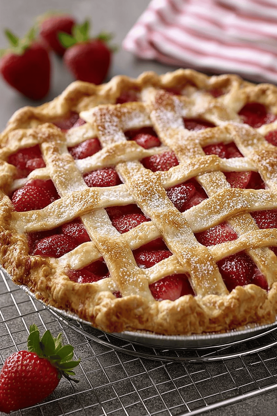 Strawberry Rhubarb Pie Recipe slice on plate showing perfect texture and swirl pattern