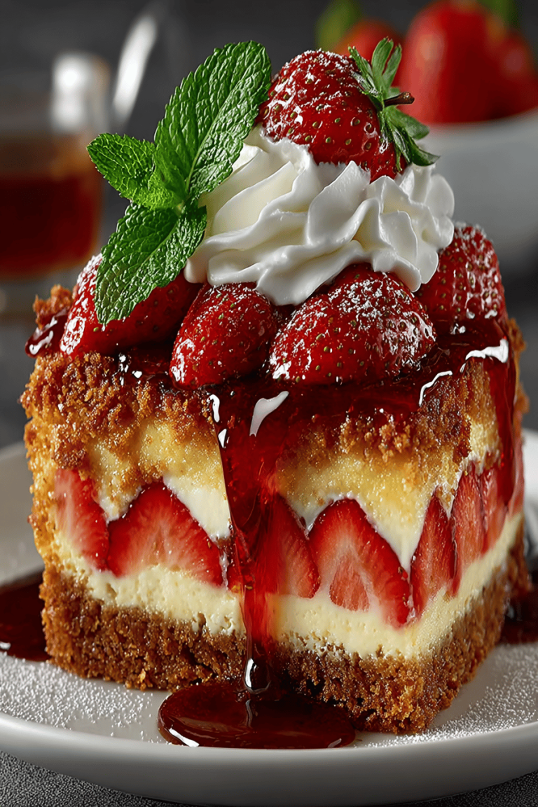 Strawberry Shortcake Cake Topped with Whipped Cream