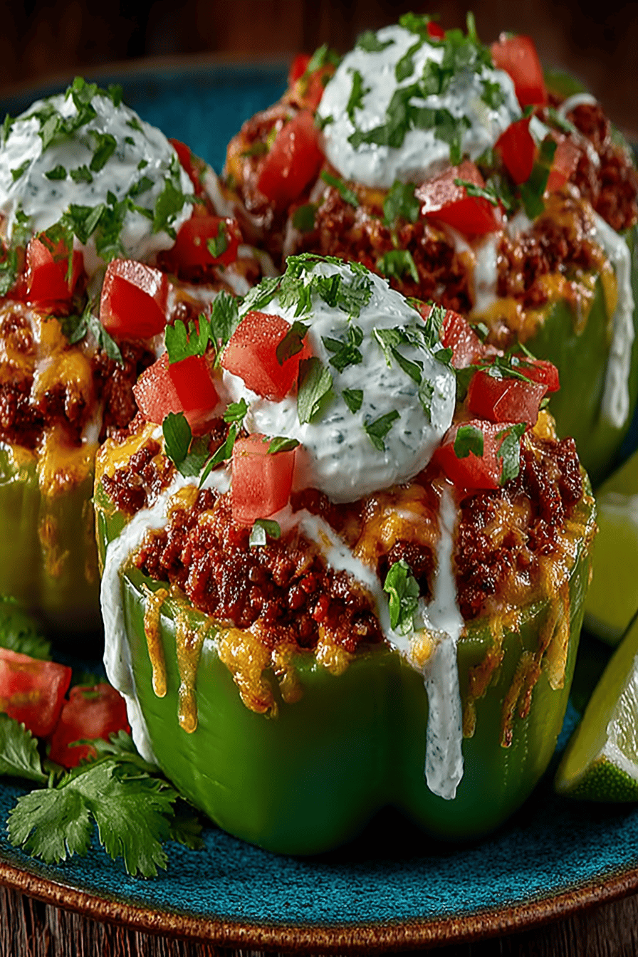 Taco Stuffed Bell Peppers Recipe ingredients organized and measured on kitchen counter
