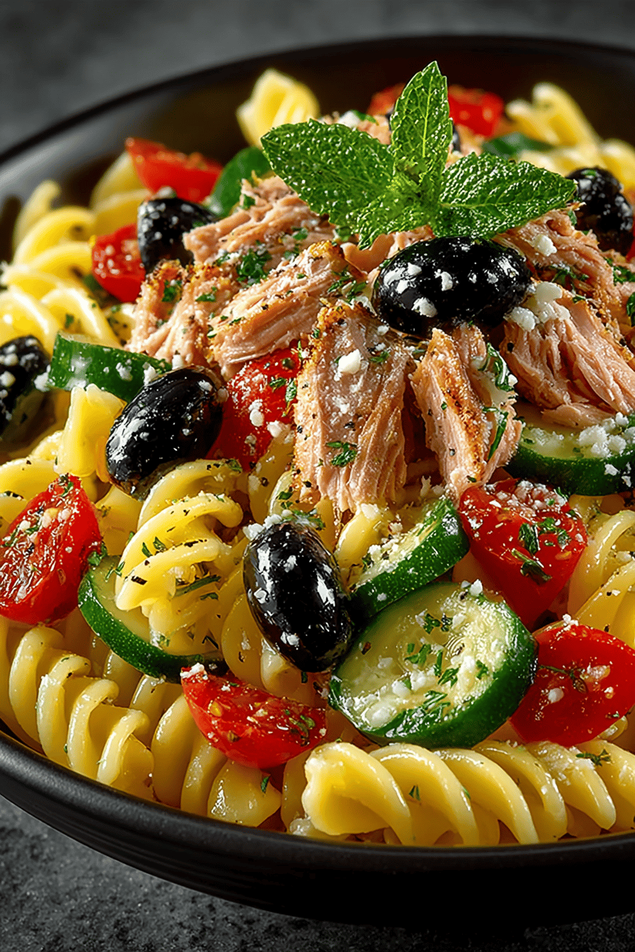 Tasty Tuna Pasta Salad Recipe final dish beautifully presented and ready to serve