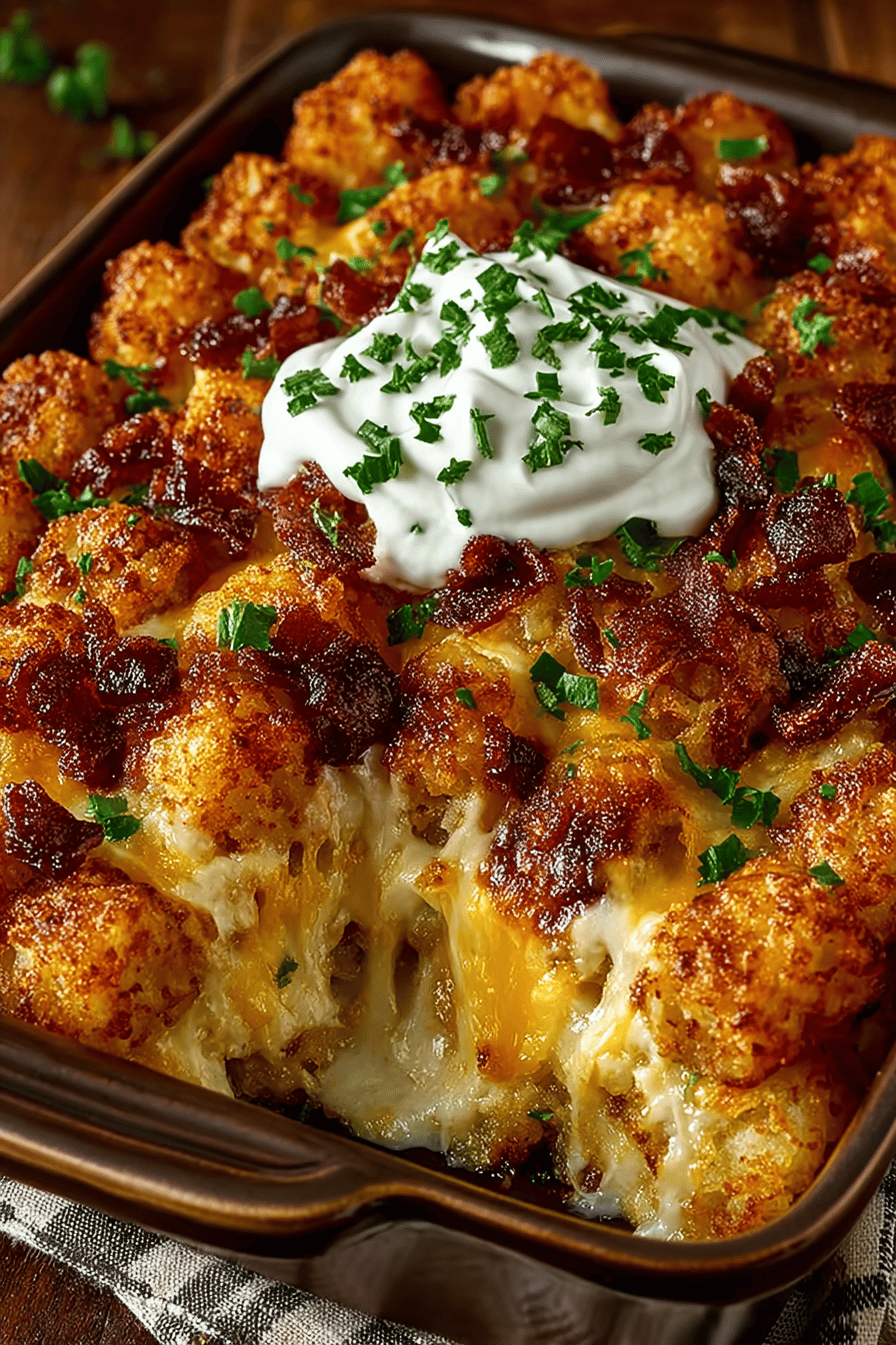Tater Tot Casserole A Family-Favorite Comfort Dish Recipe slice on plate showing perfect texture and swirl pattern