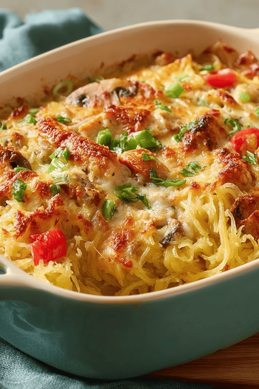 The Ultimate Chicken Spaghetti Squash Recipe You Need to Try final dish beautifully presented and ready to serve