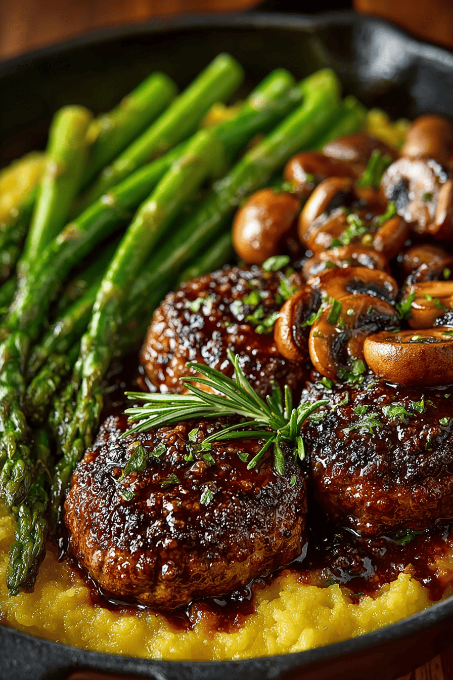 The Ultimate Homemade Salisbury Steak Recipe slice on plate showing perfect texture and swirl pattern
