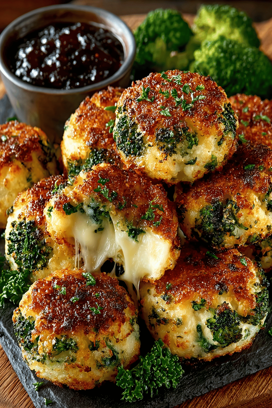 Title Delicious Broccoli Cheese Balls Recipe ingredients organized and measured on kitchen counter