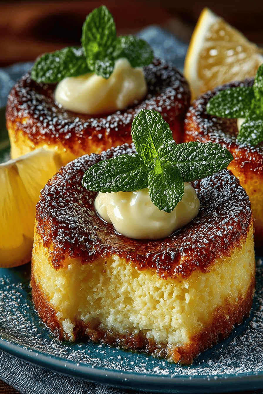 Title Easy Baby Lemon Impossible Pies Recipe slice on plate showing perfect texture and swirl pattern