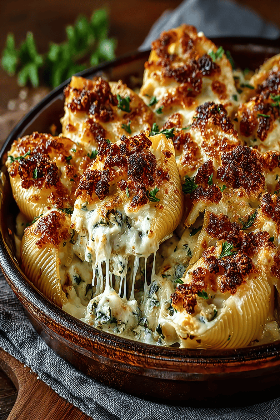 Title Million Dollar Chicken Alfredo Stuffed Shells Recipe ingredients organized and measured on kitchen counter
