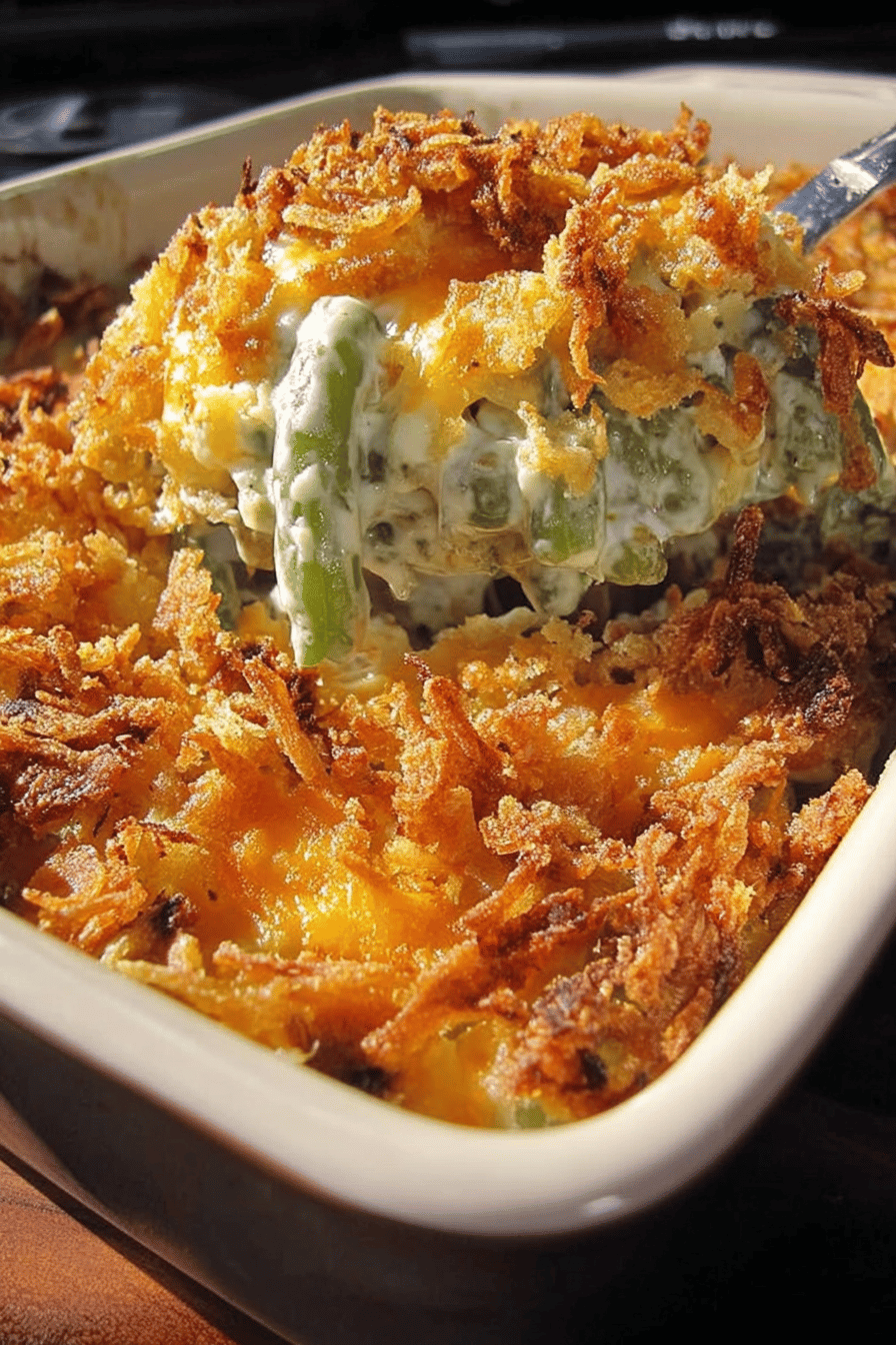 Top-Rated Green Bean Casserole Recipe to Try at Home final dish beautifully presented and ready to serve