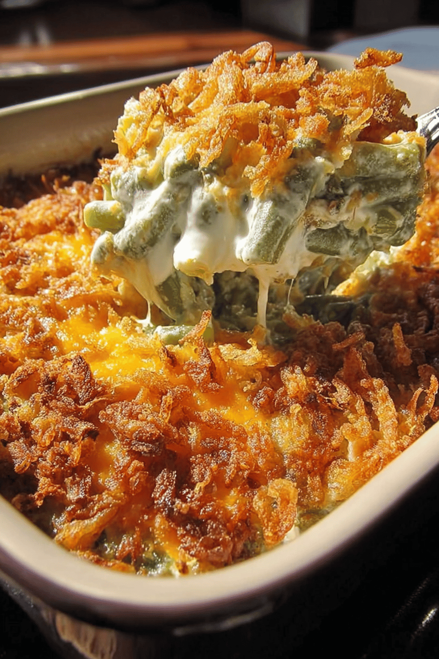 Top-Rated Green Bean Casserole Recipe to Try at Home slice on plate showing perfect texture and swirl pattern