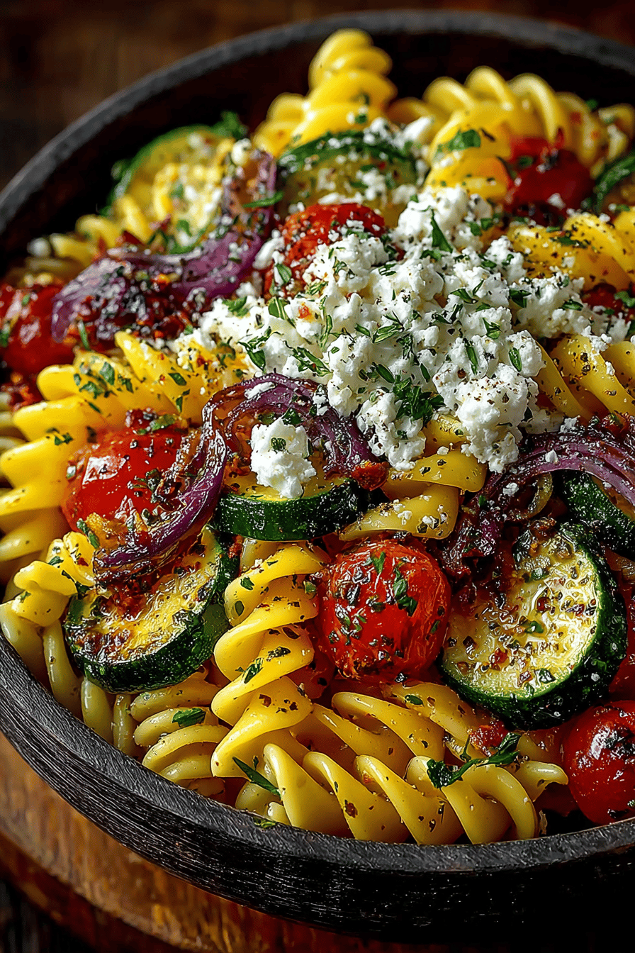 Ultimate Pasta Salad The Top Recipe You'll Ever Try ingredients organized and measured on kitchen counter