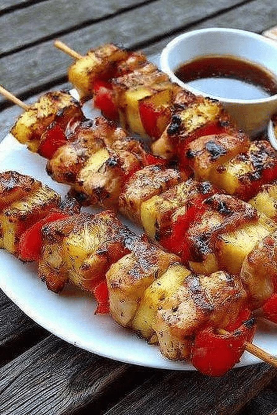 Weight Watchers Chicken and Pineapple Kabobs Recipe ingredients organized and measured on kitchen counter
