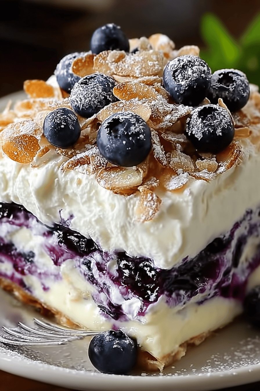 White Chocolate Blueberry Lasagna Recipe final dish beautifully presented and ready to serve
