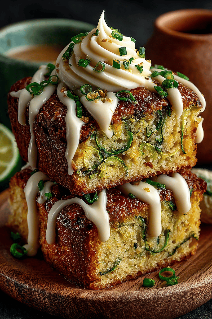 Zucchini Bars Recipe with Savory Brown Butter Frosting slice on plate showing perfect texture and swirl pattern
