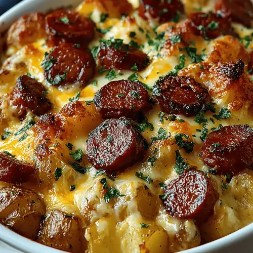 Cheesy Kielbasa Potato Bake