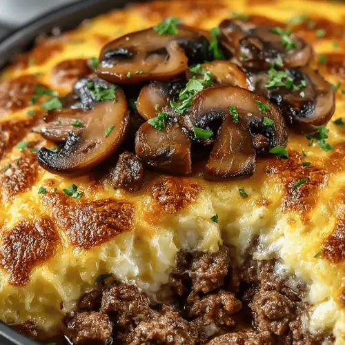 Cheesy Mushroom Hamburger Bake