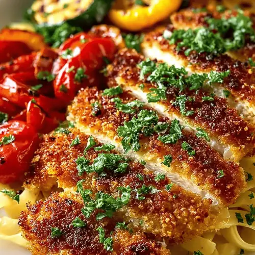 Chicken Milanese with Roasted Vegetables