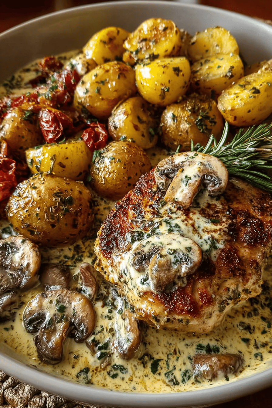 Creamy Mushroom Chicken & Herb Potatoes Delight