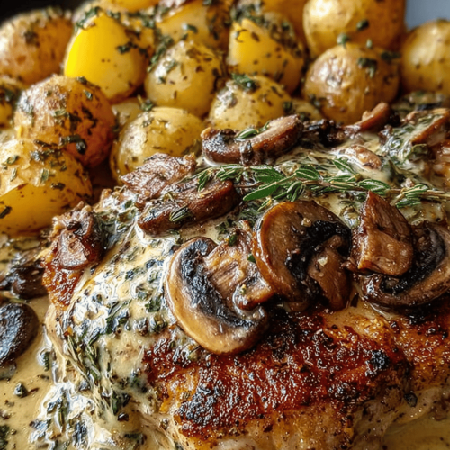 Creamy Mushroom Chicken & Herb Potatoes Delight
