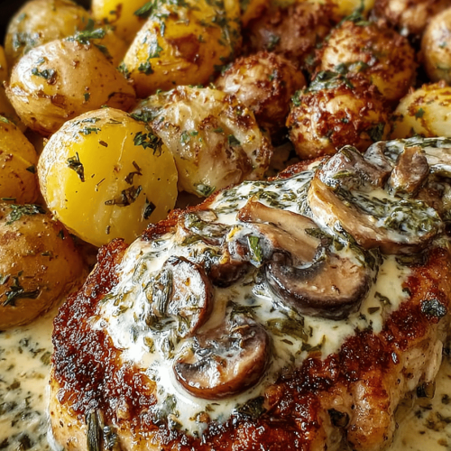 Creamy Mushroom Chicken & Herb Potatoes Delight