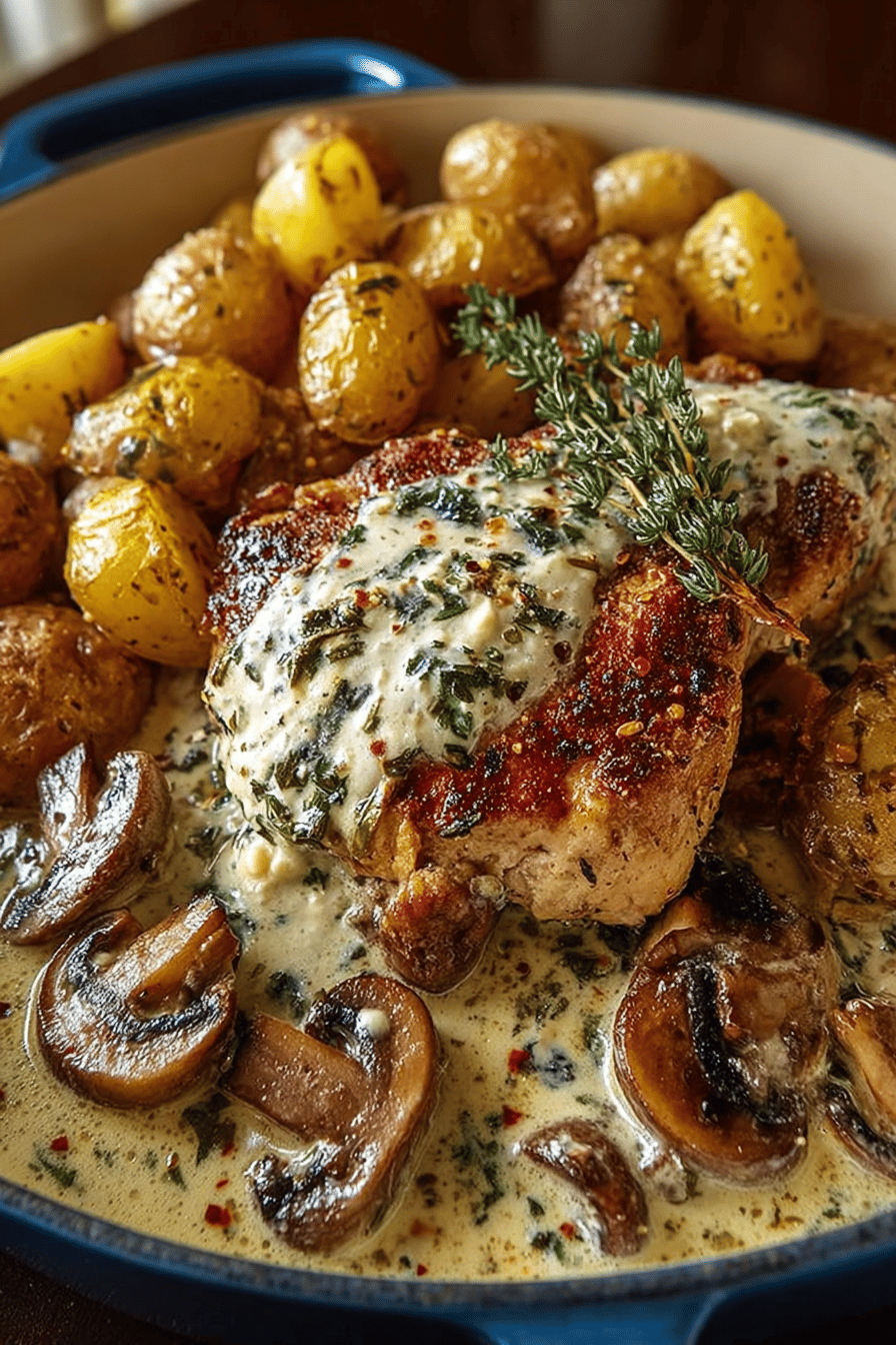 Creamy Mushroom Chicken & Herb Potatoes Delight