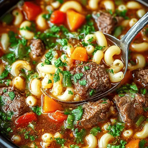 Delish Beef & Mac Soup