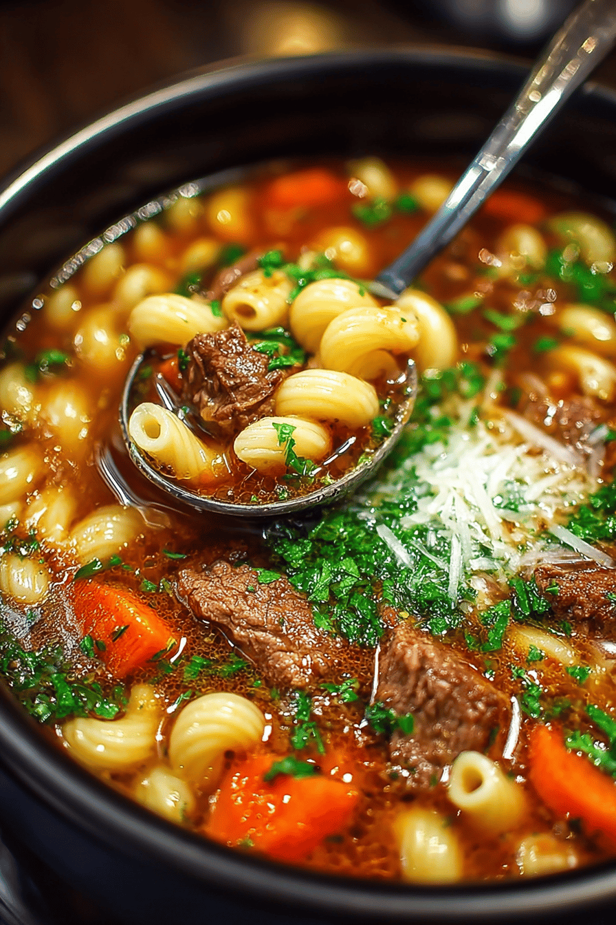 Delish Beef & Mac Soup
