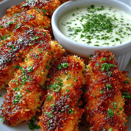 Easy Parmesan Chicken Tenders with Garlic Dip