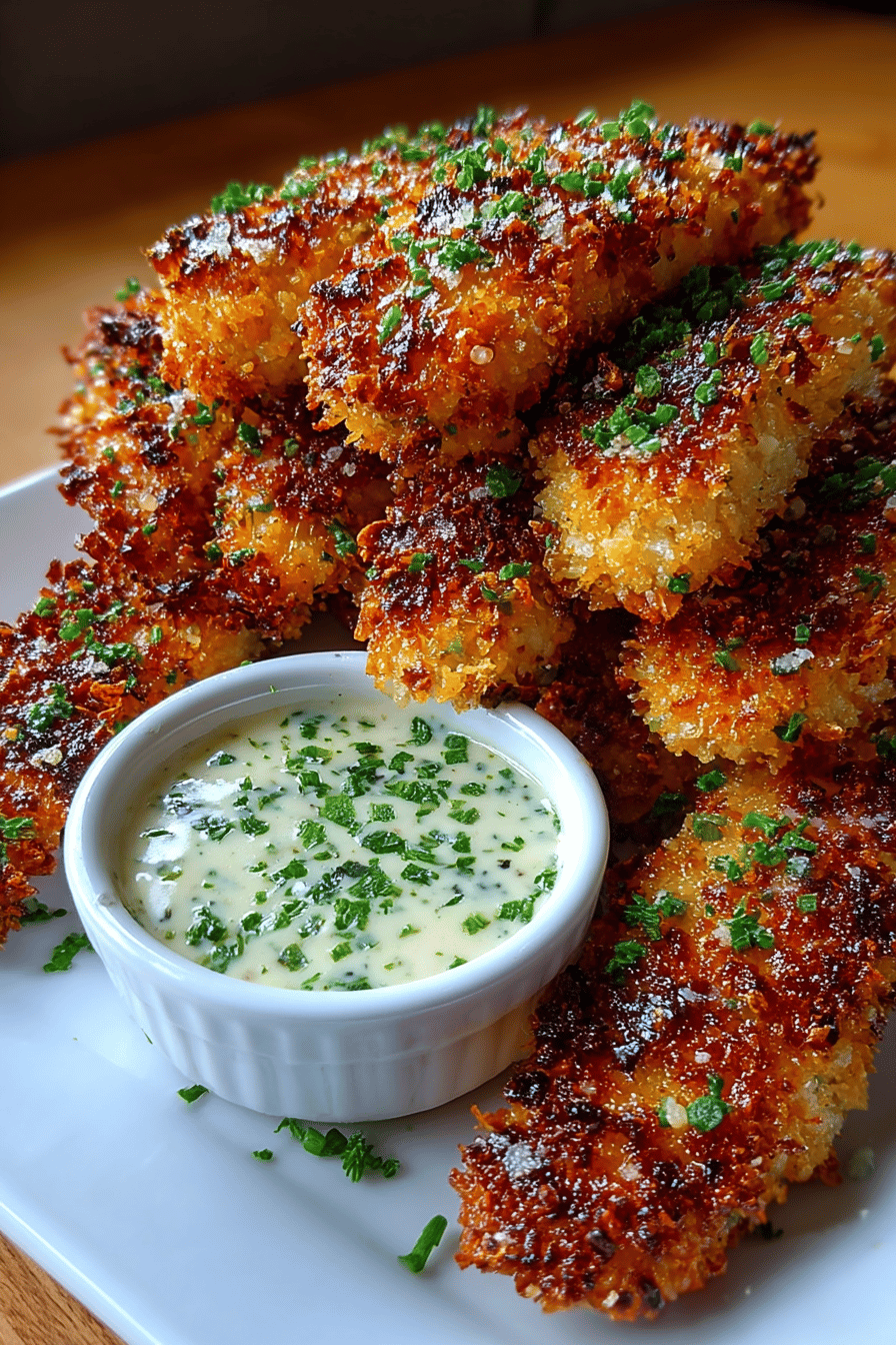 Easy Parmesan Chicken Tenders with Garlic Dip
