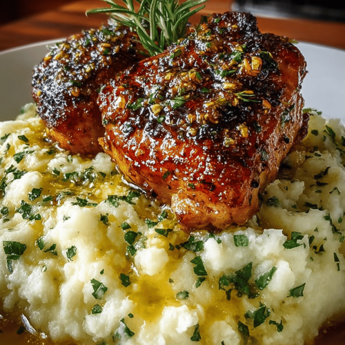 Garlic Butter Chicken Thighs with Mashed Potatoes Delight