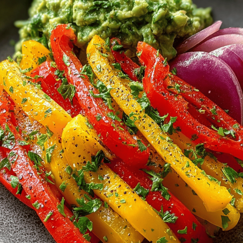 Simple Sliced Peppers and Guacamole