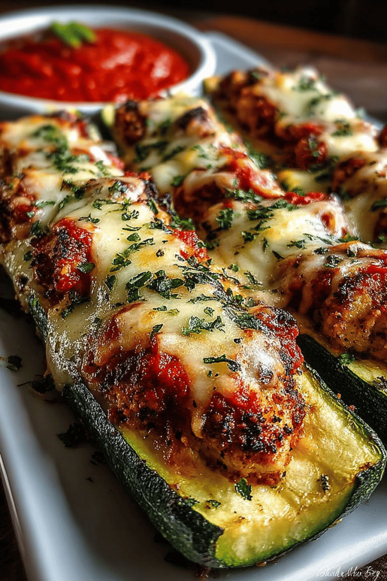 Tasty Chicken Parmesan Zucchini Boats
