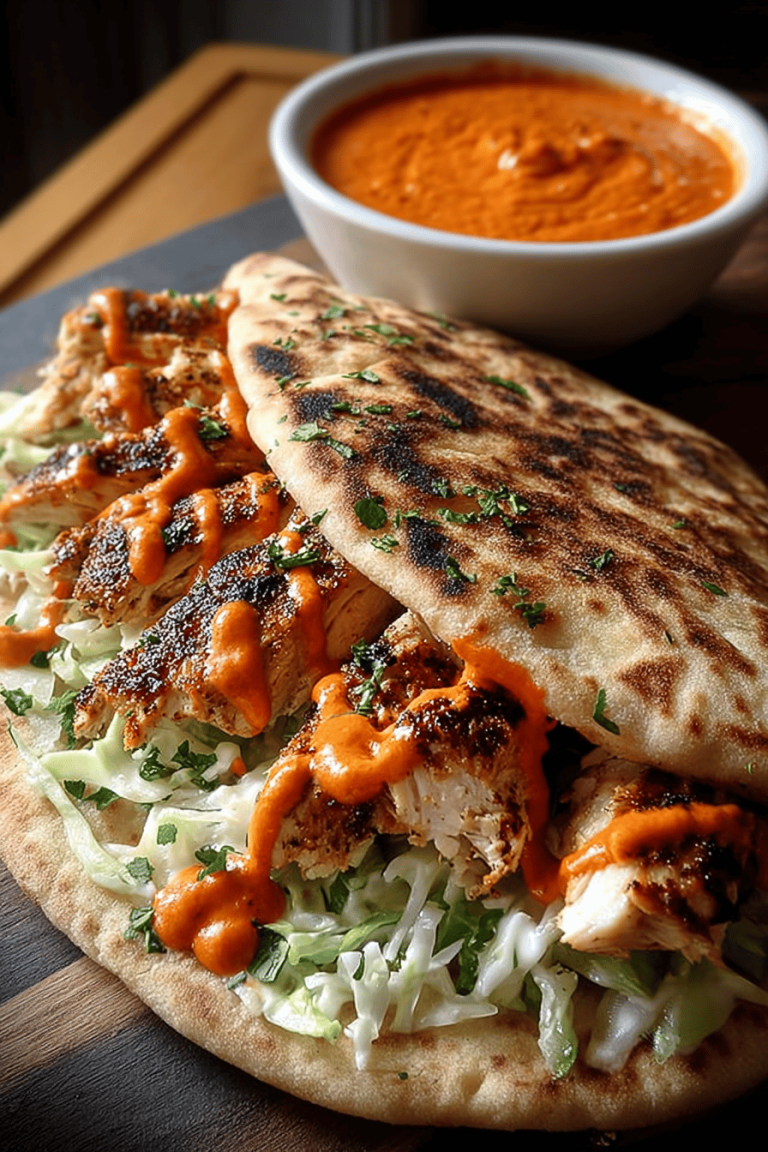 Tasty Chicken Pita Pockets with Roasted Pepper Sauce