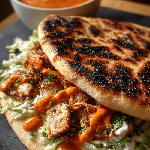 Tasty Chicken Pita Pockets with Roasted Pepper Sauce