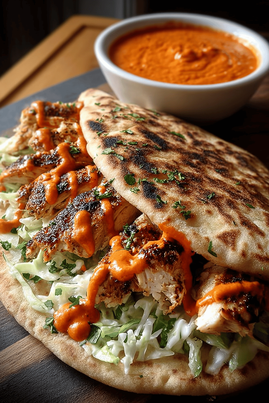 Tasty Chicken Pita Pockets with Roasted Pepper Sauce