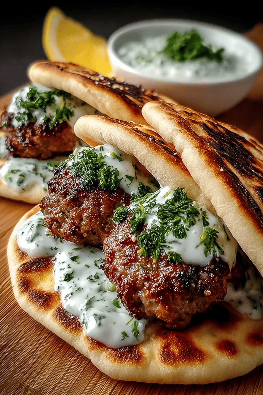 Tasty Kofta Pita Pockets with Cucumber Sauce