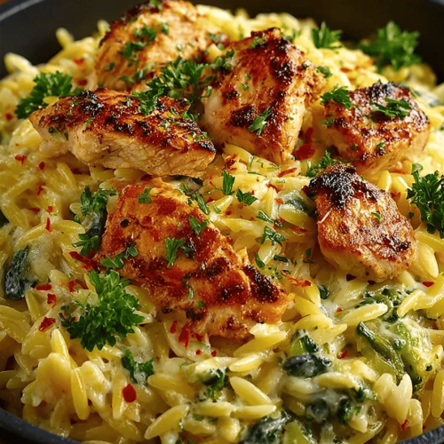 Cheesy Chicken Orzo Delight