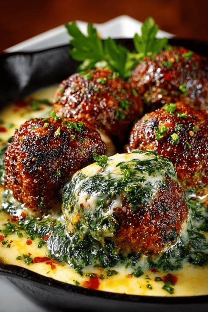 Cheesy Spinach Meatballs Delight