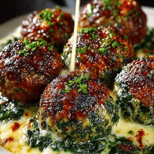 Cheesy Spinach Meatballs Delight