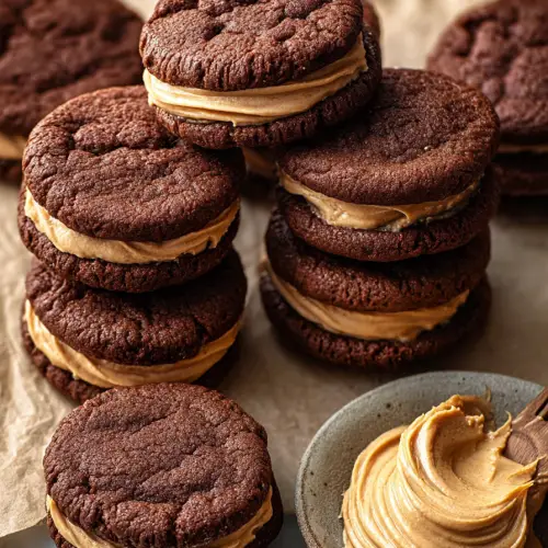 Delish Chocolate Peanut Butter Sandwich Cookies