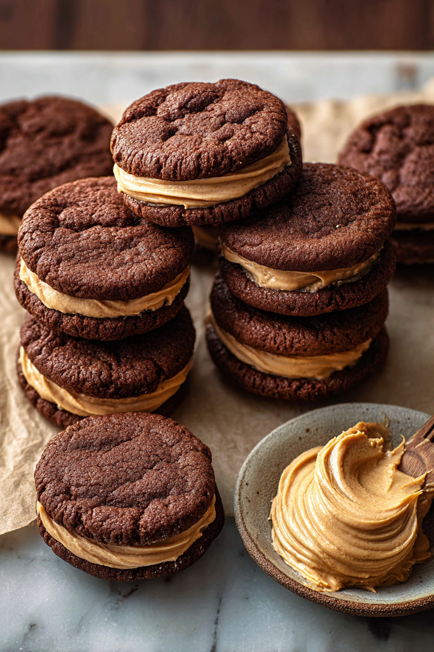 Delish Chocolate Peanut Butter Sandwich Cookies