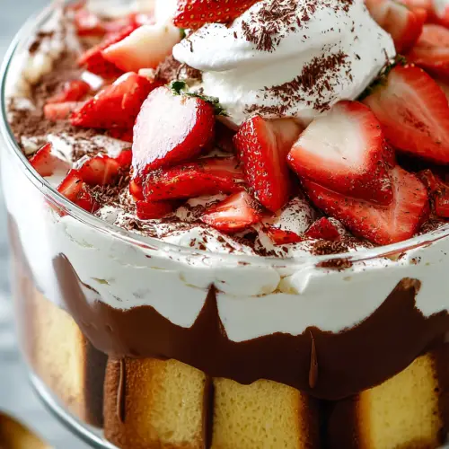 Delish Strawberry Chocolate Pound Cake Trifle