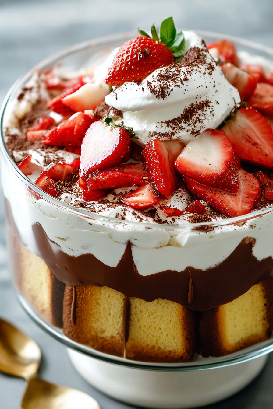 Delish Strawberry Chocolate Pound Cake Trifle
